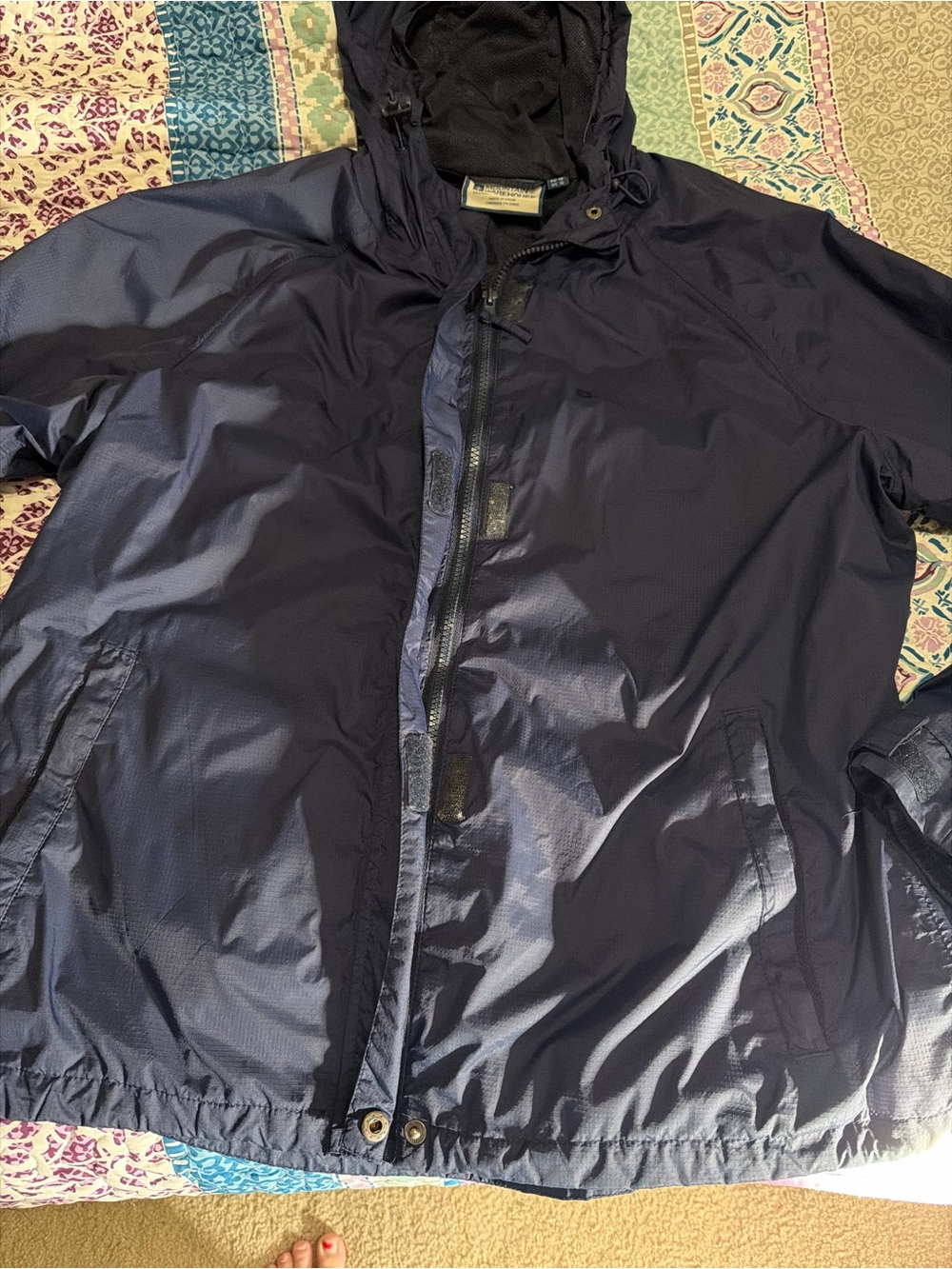 Ladies Navy Hooded Windbreaker Jacket
